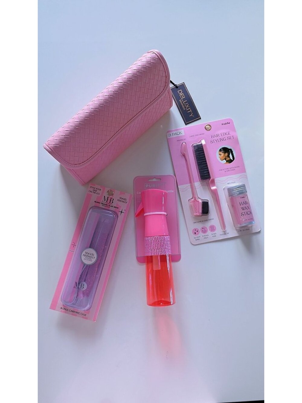 Pink Beauty & Hair Care Bundle | Travel Flat Iron, Edge Styling Kit, Spray Bottl